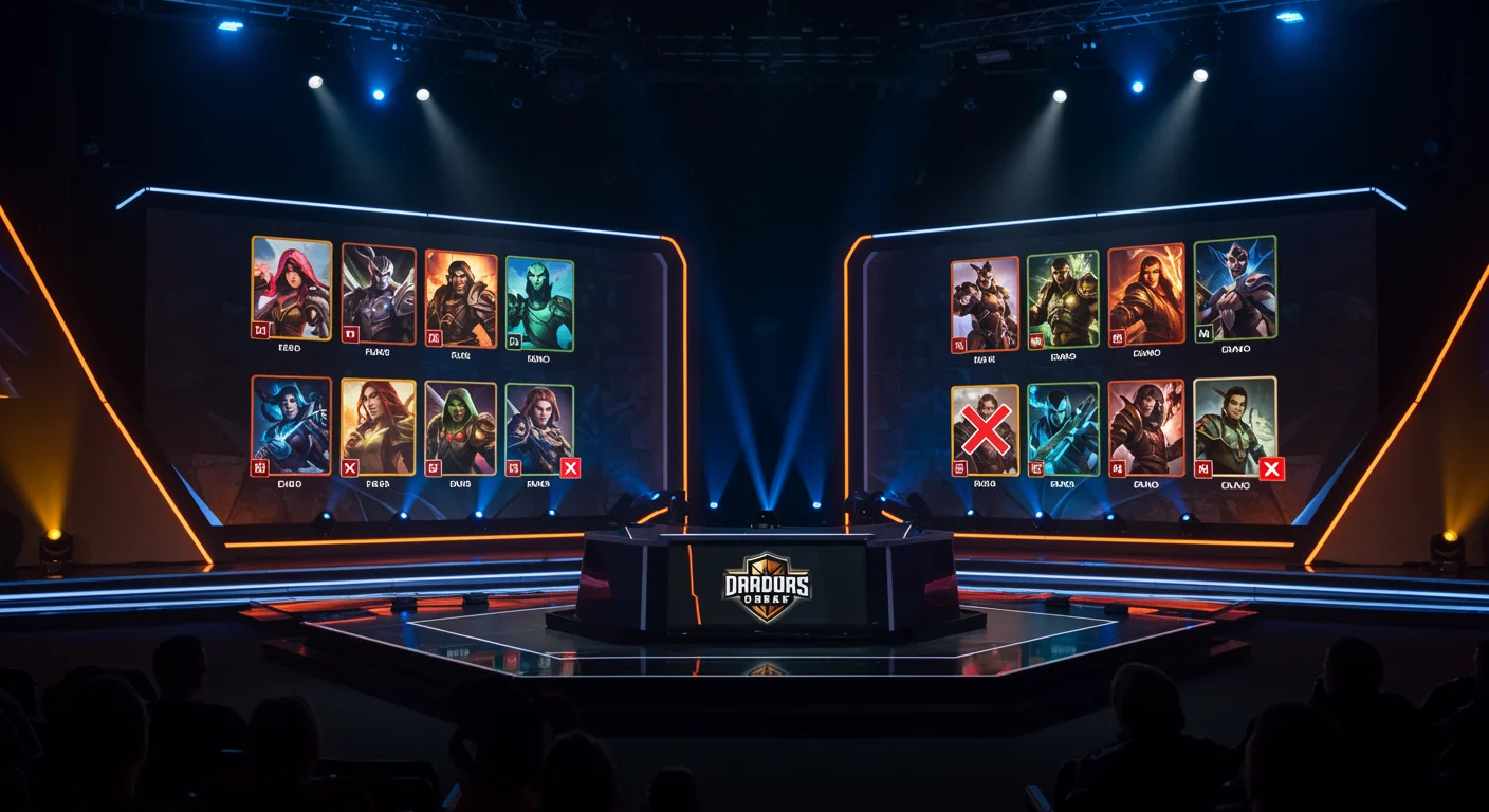 Fase de draft en una partida profesional de Dota 2 con selección de héroes