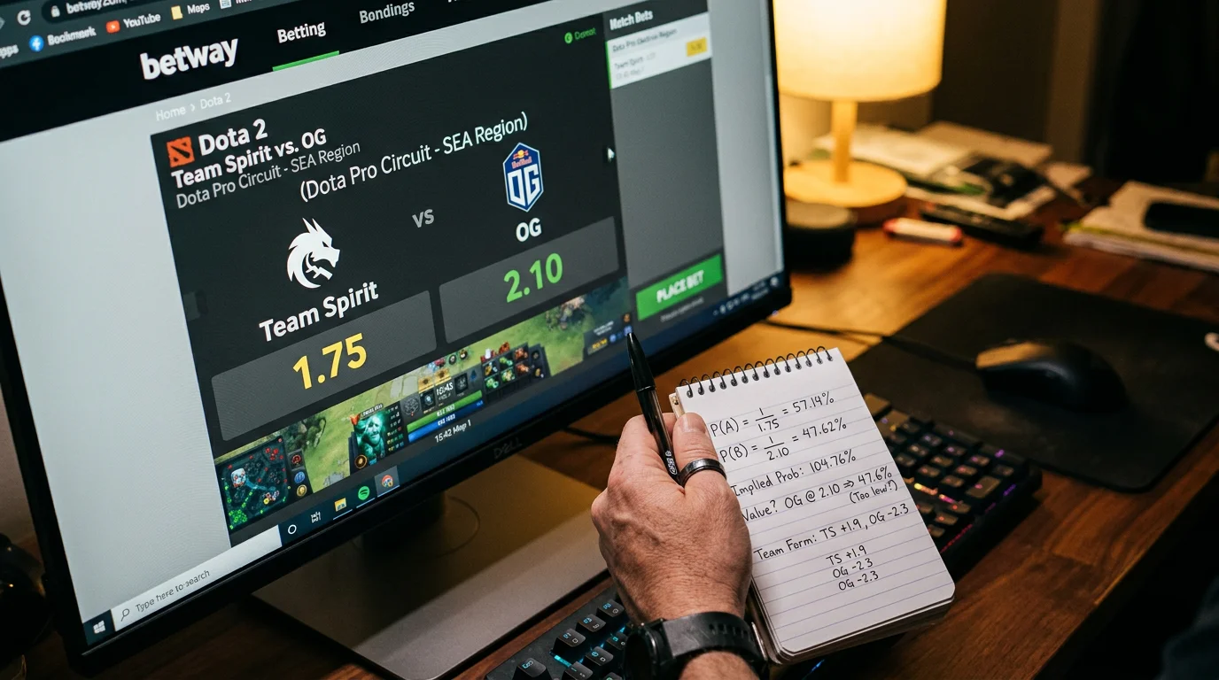 Pantalla de operador de apuestas mostrando cuotas de un partido de Dota 2