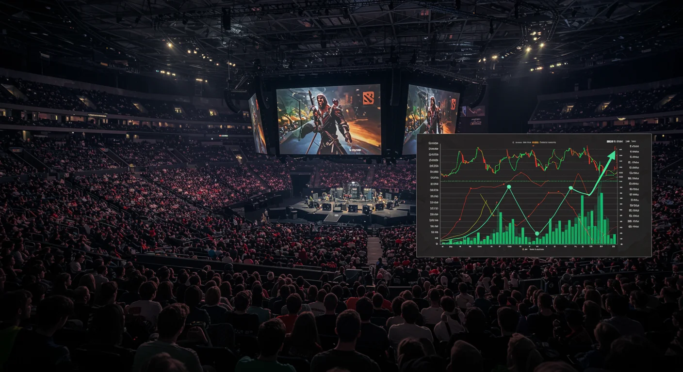 Gráfico de crecimiento del mercado de apuestas en esports sobre fondo de arena gaming